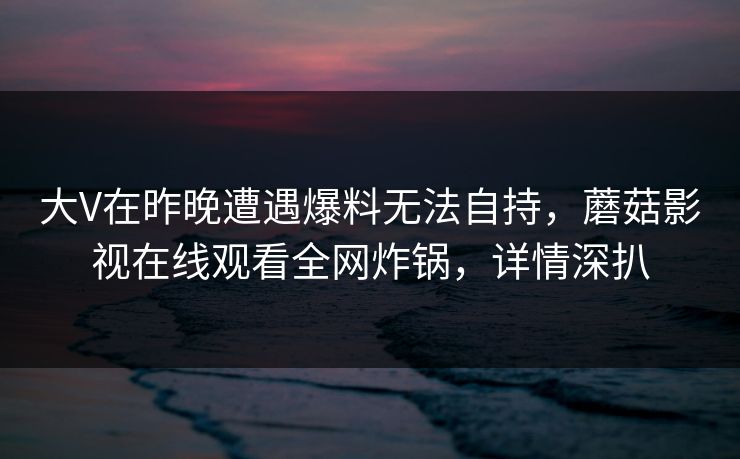 大V在昨晚遭遇爆料无法自持，蘑菇影视在线观看全网炸锅，详情深扒